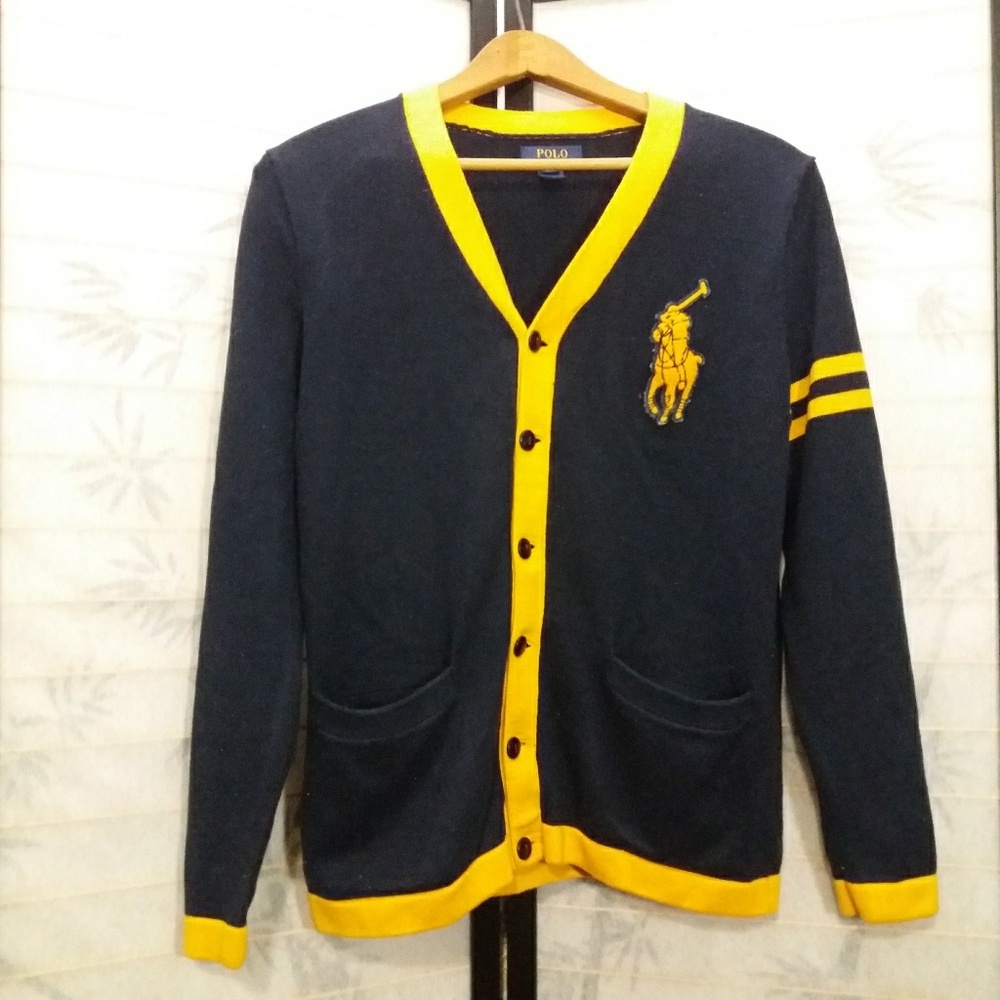Polo Ralph Lauren Big Logo Navy Yellow Cardigan